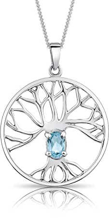 DTPsilver® Collier avec Pendentif en Argent Fin 925 - Arbre de Vie Celtique et Pierre Naturelle Semi-Précieuse - Avec ou Sans Chaîne - Maille Gourmette - Longueur réglable: 40 à 45 cms