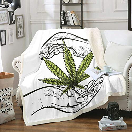Marihuana Weed Leaf Kuscheldecke Cannabis Leaf Decke 75x100cm Für Kinder Jungen Erwachsene Grün Botanical Wohndecke Ultra weich Nature Plant Decor