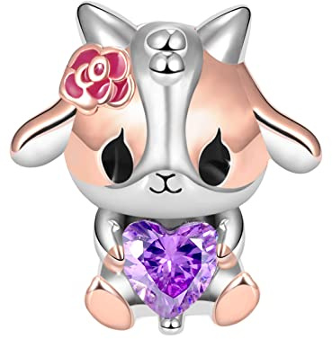GNOCE Kalb umarmt Herz Edelstein Charm Bead 925 Sterling Silber Tiere Charms Schmuck Geschenk für Mädchen Frau passend Schlangenkette Armbänder/Halskette (Ziege)