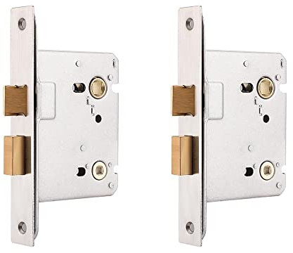 Probrico 2 Bathroom Door Lock Latches, Internal Door Latch 65mm, Toilet Door Locks, Nickel Privacy Door Latch with Lock Inside