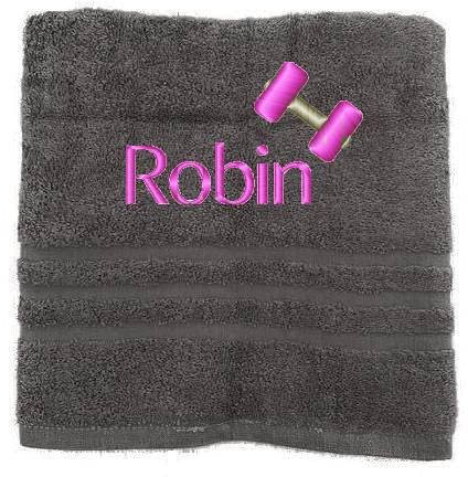 Pet-Jos Personalisiertes Handtuch mit Namen Schön gestickter Name Handbadetuch 100% Baumwollhandtuch Personalized Custom Towel with Name (140 x 70 cm, Hantel rosa)