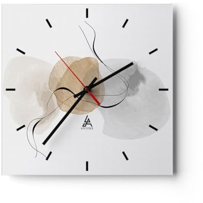 Modern Wanduhr Abstrakt minimalistisch Aquarell 30x30cm Quadrat Klein Wand Uhr Glas Analog Zimmeruhren Küche Büro Wohnzimmer Glasuhr Wall Clock Dekoration Design Küchenuhr C3AC30x30-4827