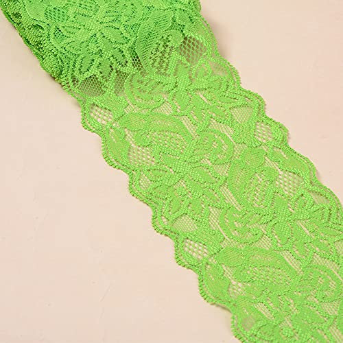 3 Yards Elastizität Spitzenbordüre Spitzenband,8cm Breite Bunte Spitzen-Blumen Borte Dekoband Zierspitze Zierband Spitzenstoff Spitzenborte für Nähen DIY Handwerk Kleidung Unterwäsche,Grün