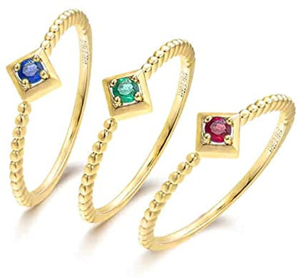 Dsnyu Gelbgold Ringe 750, 0.08ct Smaragd Verlobungsring, Gold Ring Pärchen Quadrat Ringe Zierlicher zum Jubiläum GR.56 (17.8)
