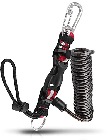 Schlüsselband für Taucher, Spiralband, robustes Edelstahl, einziehbar, mit Schnellverschluss-Schnalle und Clip und O-Ring zur Befestigung von Unterwasserkameras oder Tauchlicht-Taschenlampe (schwarz)