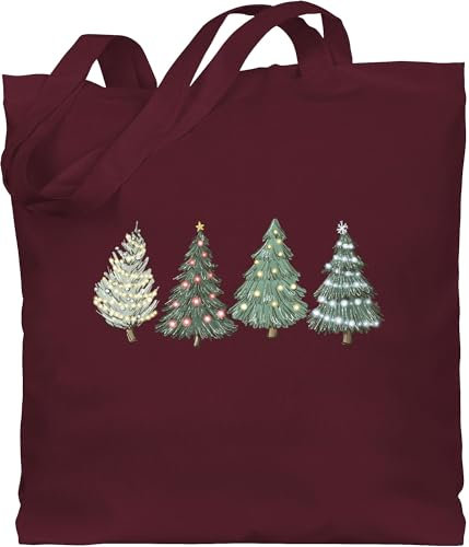 Baumwolltasche - Weihnachten Geschenke Christmas Bekleidung - Weihnachtsbäume - Unisize - Bordeauxrot - stofftaschen jutebeutel gross weihnachtlich weihnachtsmotiv weihnachtsbaum stoffbeutel