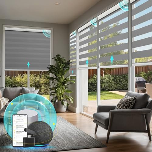 CITOLEN Motorized Zebra Blinds, Upgraded Smart Blinds, Custom Size, Automatic, Remote Control, Electric, Alexa/Google Compatible, Gray, 33''W x 72''H