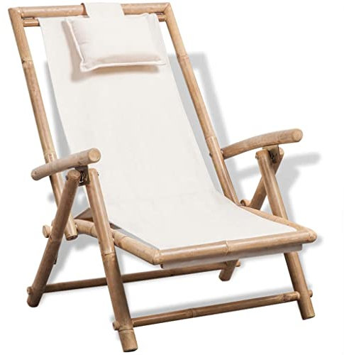 WIFESE Garten-Liegestuhl Klappstuhl GartenmöBel KlappstüHle GartenstüHle Relaxliege Loungesessel Campingstuhl Faltbar Armlehnstuhl Sonnenliege Strandstuhl 62x86x91 cm Bambus