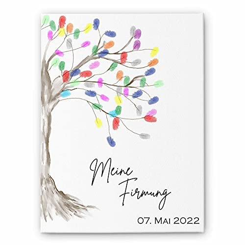 Fingerabdruck Leinwand Kommunion und Konfirmation - personalisiertes Gästebuch für Erstkommunion Taufe Konfirmation - Fingerprint Leinwände für Mädchen & Jungen - besonderes Geschenk (Baum)…