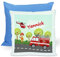 CreaDesign, Kinder Kissen 40x40 cm personalisiert mit Namen, Kinderzimmer Deko Kissen Kinder mit Füllung Federn, Motiv Feuerwehr, Rückenfarbe Blau