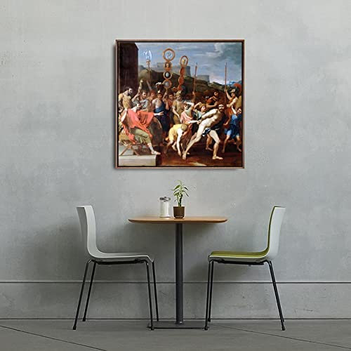 Yangld Leinwanddrucke, Heimdekoration, Druck, Leinwandkunst, Wandbilder für Zimmer, Poster, quadratische Gemälde, französischer Nicolas Poussin, 40 x 40 cm, rahmenlos