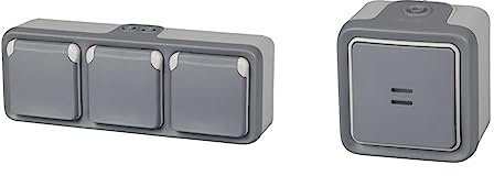 Legrand, 191515 Plexo - 3x2P+T SUP, gris &, 191513 Plexo - Conmutador de pared luminoso, Interruptor estanco de superficie, resistente al agua (IP55), Gris