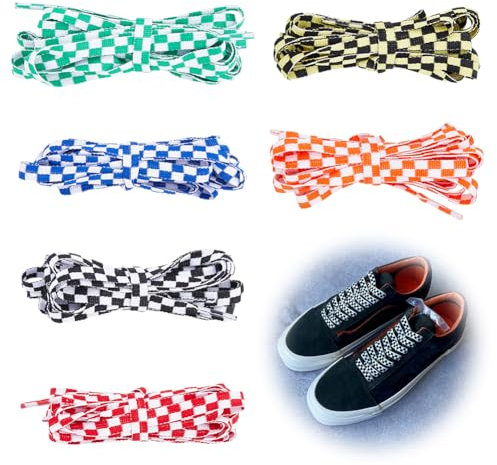 SUPERFINDINGS 6 Par 6 Colores 1.8m Dos Tonos Cordones de Zapatos Planos Patrón de Tartán Cordón de Zapato Raya Cuerdas de Zapato Casual Reemplazo de Cordón de Zapato A Cuadros