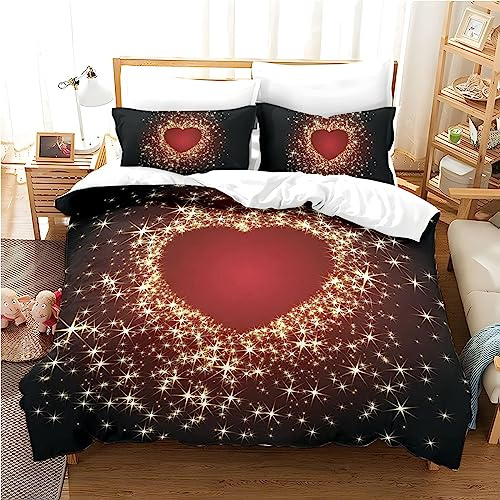 Freyamy Herz Bettwäsche 135x200 Herzen Herzchen Aesthetic Bettwäsche Set | Mädchen Bettwäsche, 2 teilig Bettwäsche-Sets, Microfaser ÖKO-TEX Bettbezug mit Reißverschluss und 1 Kissenbezug 80x80cm