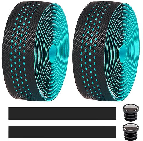 MOCNT 2 Rollen Fahrrad Lenkerbänder Radfahren Rennrad Lenkerband Leder PU Eva Cycling Band rutschfest Komfort Stoßdämpfend Griffband Bandwickel Mit Lenkerendstopfen Hellblau