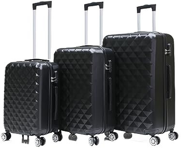 COFI 1453 Reisekoffer Koffer 3 TLG Hartschale Trolley Set Kofferset Handgepäck Gepäck Reisetasche ABS-07 Schwarz