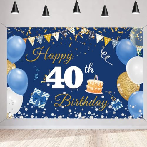 40. Geburtstag Deko Männer/Frauen, 40 Geburtstag Banner Blau Stoff Schild Plakat Hintergrund Banner Mann Geburtstagsfeier Deko