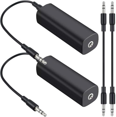 Xiatiaosann 2 Pack Ground Loop Noise Isolator, Eliminate Annoying Buzzing Noise, 3.5mm AUX Noise Filter for Car Audio Systems, Home Stereos, Guitar Amplifiers, with 3.5mm Audio Cable