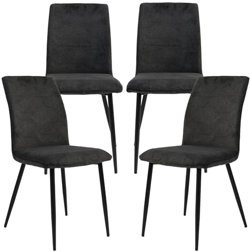 TRISENS Moderne Esszimmerstühle mit Stoffbezug - Bequeme Esstischstühle mit abgesteppter Vorderseite - gepolsterte Küchenstühle mit gebogener Rückenlehne für mehr Sitzkomfort (Anthrazit, 4 Stück)