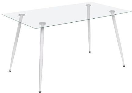 MOG CASA Mesa de Comedor Fija Rectangular Beale | 160 x 80 x 75 cm | Ideal para Cocina o Salón | Materiales Resistentes | Tablero Transparente de 10 MM de Espesor | Patas de Metal en Blanco