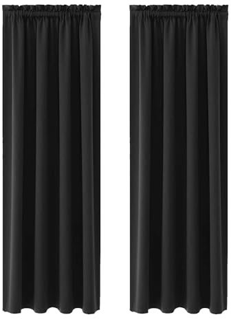 NAKIHOUSE Black Blackout Curtains, Thermal Curtain 63 Inch Drop for Door Doorway Window Living Room Bedroom, 2 Panel