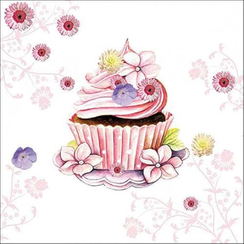 20 Ambiente Papierservietten Dekorierter Cupcake Vintage Tischdekoration mit Motiv auch für Party oder Decoupage 33x33cm