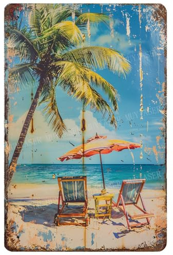 MUYIASER Metallschilder, Strandschild, Vintage-Schild, Retro, Aluminium-Blechschild für Strand, Küche, Büro, Zuhause, Bar, Café, Dekoration, 20,3 x 30,5 cm
