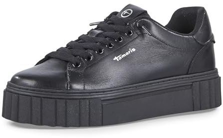 Tamaris Damen Sneaker Leder bequem; Black, EU 39