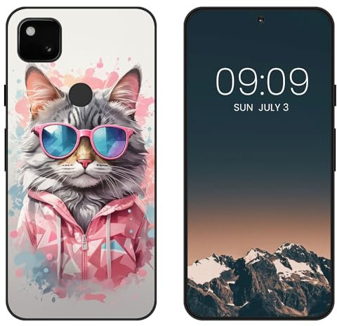 WUACYEAMING für Google Pixel 4a 4G Hülle,Mode Schutzhülle Schwarz Handyhülle mit Aesthetic Muster Weich Silikon Dünn TPU Stoßfeste Kratzfest Schutzhülle Cover-Katze