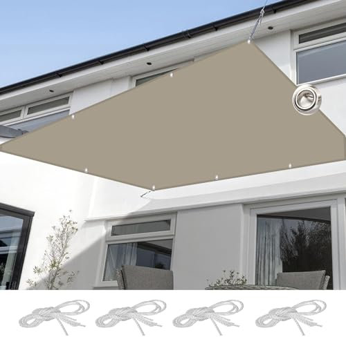 Vela Ombreggiante Rettangolare 4 x 8 m Protezione Raggi UV Telo Ombra Lavabile con Fune Tenda a Vela per Patio, Pergola, Cortile, Tortora