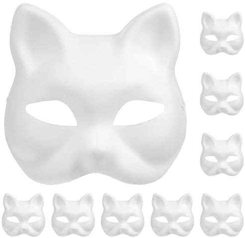 Garneck 10 Stück Katzenmasken Leere Masken Maskerademasken Abschlussballmasken Tiermasken Leere Partymasken Für Cosplay