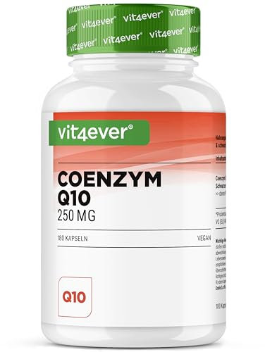 Coenzym Q10 extra hochdosiert mit 250 mg je Kapsel - 180 Kapseln - 6 Monate Vorrat - Premium: Q10 aus pflanzlicher Fermentation + Piperin - 100% Ubichinon - Vegan