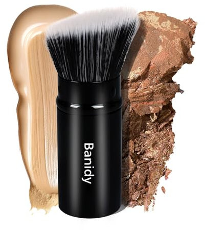 Banidy Pinceau de maquillage rétractable Kabuki Pinceau pour fond de teint poudre blush, bronzer, polissage, liquide, crème
