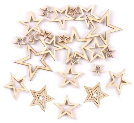 100 Stück Holzsterne Streudeko,Holz Sterne zum Basteln und Dekorieren,3 Verschiedene Größen Holz Sterne Tischdeko Geburtstag,Wooden Star für DIY Basteln Weihnachten Hochzeit Party Jungen und Mädchen