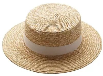 Sombrero de verano para mujer, estilo panamá, clásico, plano, con lazo, paja, para el sol, color blanco