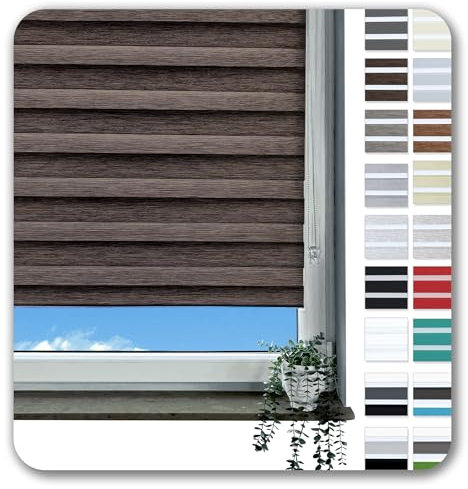 Rollmayer Doppelrollo Klemmfix ohne Bohren Klemmrollo Fensterrollo Duo Rollo Sonnenschutzrollo Zebrarollo Seitenzugrollo für Fenster und Tür (Holzlook Braun - 50 x 130 cm - BxH)
