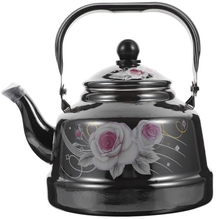 VILLFUL Wasserkocher aus Emaille kleine Teekessel Haushaltsteekanne Herd japanisches wasserkocher entkalker kettle brühkessel Emaille- Retro- Black