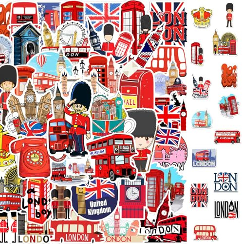 2 x 50 Stück London Bus Sticker Set, Großbritannien Aufkleber | England London Roter Bus Stickers, Vinyl für Skateboards, Koffer, Wasserflaschen, Computer, Fahrräder, Gitarre, Helm Deko