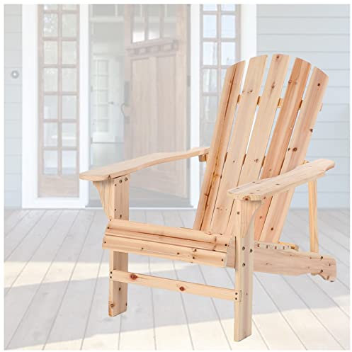 Adirondack - Poltrona lounge in legno per portico esterno, patio, giardino e bordo piscina, reclinabile, per terrazza e balcone, mobili da interni ed esterni, colore legno