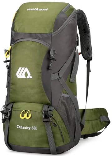 Ezmina 50L Wanderrucksack, wasserdicht, Camping-Rucksack, Wandern, Tagesrucksack, Reiserucksack für Damen und Herren, großer Rucksack für Klettern, Reisen, Touren, Skifahren, Trekking, Outdoor-Sport
