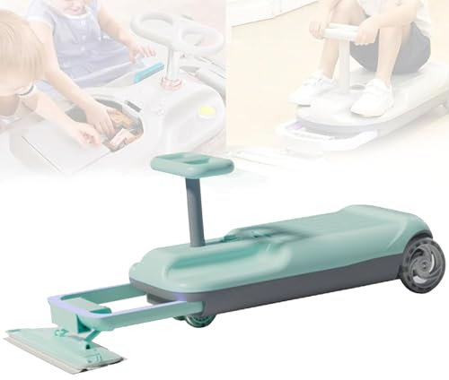 Kart de limpieza para niños, carrito de limpieza para piso con mopa, kart portátil, kart de limpieza retráctil de 3 velocidades variables con barra de dirección con cojinetes, ruedas luminosas,Green