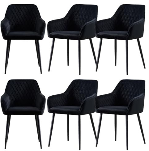 JYMTOM Esszimmerstühle 6er Set Küchenstühle Polsterstühle modernes Design Stühle mit Armlehne, Sitzfläche aus Samt, Gestell aus Metall, für Wohnzimmer, Schlafzimmer und Küche(6,Schwarz)