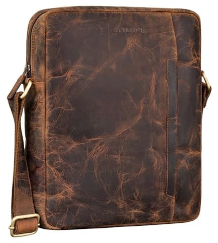 STILORD Sergio Ledertasche Herren Umhängetasche Mittel-Groß Tasche Tablet 11 Zoll Männer Schultertasche für DIN A4 Dokumente Crossbody Bag Messenger Bag Herren Echtleder Farbe:Avani - braun