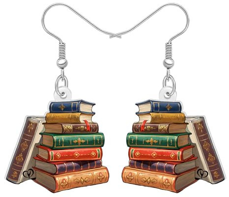 LONYOO Acryl Buch Ohrringe baumeln Schmuck lustig Bücherregal zurück zu Schule Geschenke für Lehrer Frauen Mädchen Kinder Charms (Braun)