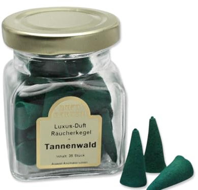 LivuX Räucherkegel „Luxusdüfte Tannenduft“ – 35 STK. im Glas – Frischer, waldiger Duft für eine belebende und naturverbundene Atmosphäre 1090