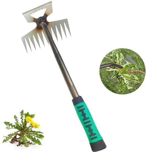FiveMileBro Gartenarbeit Hand Unkrautstecher, Unkrautjäter Edelstahl, Langlebiges Gartenwerkzeug mit Ergonomischem Griff zum Entfernen von Unkraut und Wurzeln (11 Zähne)