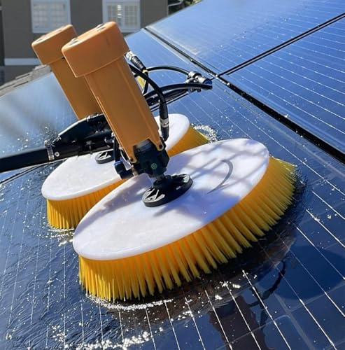 KX-ENERGIE 7.5M Solar Panel Reinigung Teleskopstange, 70cm doppelt rotierendem Bürstenkopf Elektrische Photovoltaik Panel Reiniger mit 17 m Kabel/29 m Wasserleitung, Fenster Reinigungswerkzeuge