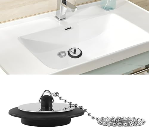 Enreluya Waschbeckenstöpsel mit Stöpsel Kette, 6.6 * 4.3 * 2.4 Waschbeckenstöpsel Gummi, Ersatz für Küchenspüle, Passend für Spülbeckendurchmesser 43 mm