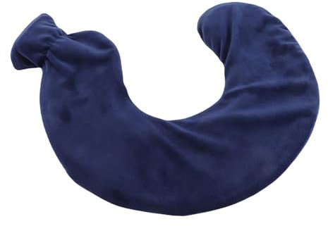 Bolsa de agua caliente de cuello, goma en forma de U botella caliente de agua cuello calentador calentador almohada con cubierta de vellón para terapia fría caliente alivio del (Black)