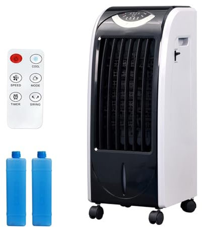 WAMJ AQDY Rafraîchisseur d'air, 4 en 1 Climatiseur Mobile Silencieux, Refroidissement et Chauffage, Réservoir d'eau de 6 L, 3 Vitesses, Minuterie de 12 H, pour Le Bureau et la Maison